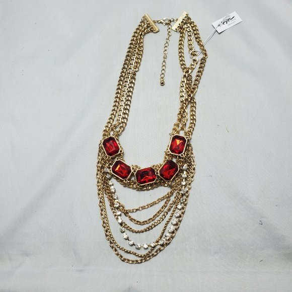 Bijou Drive gold 3 row chain with red crystal stones and 6 layer chain - Picture 4 of 7